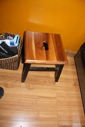 Solid Wood Square Stool  Natural Top With Dark Legs
