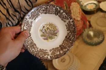 Palissy England Game Series Birds Porcelain Plate With Brown Floral Rim