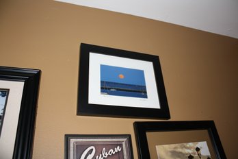 Framed Provincetown Art Print By Tom Johanson  Signed Coastal Moon Harbor Scene