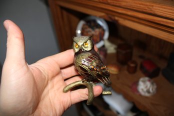 Vintage Brass Owl Figurine  Amber Accented Desk Ornament
