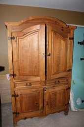 Sierra Rustic Pine Armoire With Iron Hardware Needs TLC