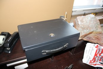 Black Portable Metal Security Cash Box Broken Back