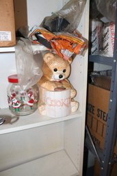 Ceramic Teddy Bear Cookie Jar With Hand Painted Design