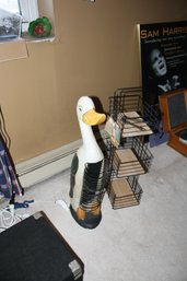 White Wood Farmhouse Duck Sculpture With Wire Basket