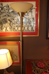 Silver-Finish Torchiere Floor Lamp With Frosted White Bowl Shade