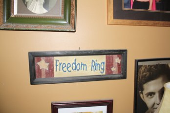 Framed 'Freedom Ring' Textile Art With Stars And Plaid