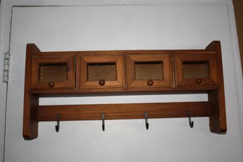 Rustic Wooden Wall Shelf With Drawers And Hooks, Entryway Organizer Coats Or Keys