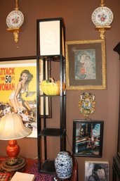 Black Three-Tier Wooden Shelf Floor Lamp