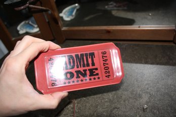 Fishs Eddy Admit One Red Ceramic Ticket Tray Dish