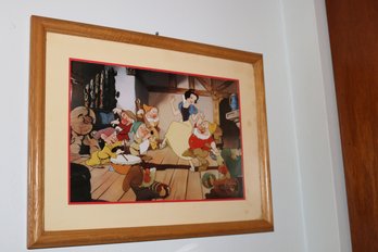 Framed Snow White Dwarfs Cottage Scene Commemorative Lithograph