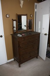 Solid Wood Dresser With Three-Piece Mirror Vanity, Dark Finish