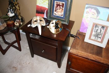 Dark Brown Wooden Nightstand With Drawer And Open Shelf
