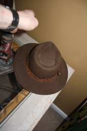 Outback-Style Wool Felt Cowboy Hat With Braided Leather Band And Decorative Pin