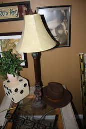 Regency-Style Figural Table Lamp With Carved Base And Bell Shade