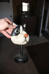 Decorative Cat Head Sculpture Figurine On Black Stand