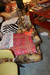 Brown Floral Upholstered Armchair Damaged