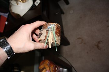 Rustic Handcrafted Pine Wood And Crystal Pendant