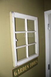 Vintage Six-Pane Wooden Window Sash, Rustic Wall Decor