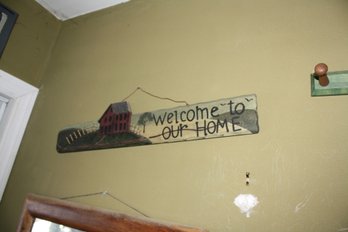 Primitive Hand-Painted Wooden Wall Sign  Welcome To Our HOME