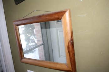 Rustic Wall Mirror With Thick Natural Wood Frame