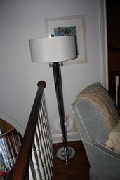 Floor Lamp With Chrome Base And White Drum Shade