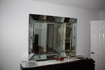 Venetian-Style Rectangular Wall Mirror With Beveled Glass And Etched Floral Details