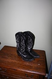 Western Boots Black Leather Cowboy Boots Made In Mexico 8D Size