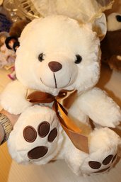 MsTeddyBear White Shaggy Plush Bear With Ribbon Bow