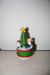 Vintage Christmas Music Box  Rotating Holiday Tree With Figurines