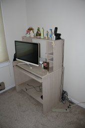 Light Wood Computer Desk With Storage Hutch And Sliding Keyboard Tray