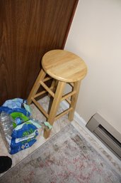 Natural Wood Backless Round Seat Bar Stool #1