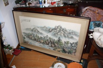 Stunning Large Framed Chinese Landscape Painting With Calligraphy, Possibly By Gao Feng 56' Wide X 36' H X 2.5
