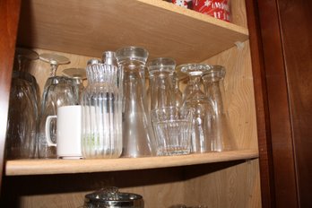 Assorted Glassware And White Mug Kitchen Cabinet Collection