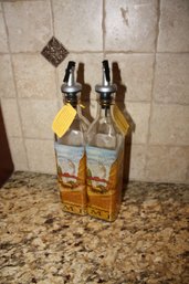 Mediterranean-Style Glass Oil And Vinegar Dispenser Bottles With Drizzler Spouts