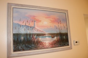 Bernard B. Duggan Signed Lighthouse Seascape Oil Painting