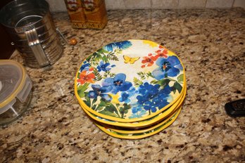 Lot Of Pier 1 Imports Butterfly Floral Melamine Salad Plates In Yellow