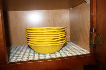 Pier 1 Yellow Wavy Swirl Bowls With Butterfly And Floral Motif