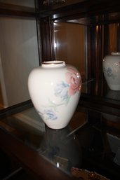 Lenox Porcelain Vase With Hand-Painted Pink And Blue Floral Motif And 24K Gold Trim