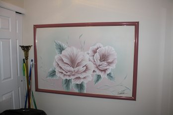 Hand-embellished Canvas Print Pink Peonies Signed P. Lawson
