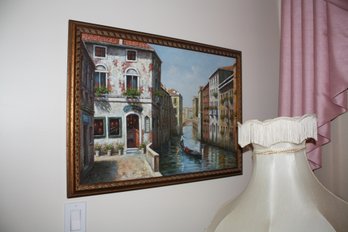 Framed Venetian Canal Scene In Ornate Gold Frame Signed Most Likely Serigraph