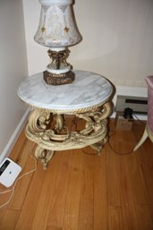 Carrara Marble Top Neoclassical Style Carved Accent Table #2
