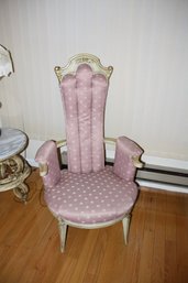 Victorian-Style Armchair With Ornate Wooden Frame And Pink Upholstery #2
