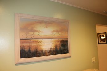 H. Galzy Signed Sunset Seascape Oil Canvas Painting