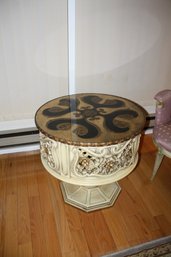 Ornate Carved Vintage-Style Round Coffee Table With Storage