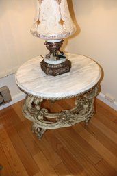 Carrara Marble Top Neoclassical Style Carved Accent Table #1