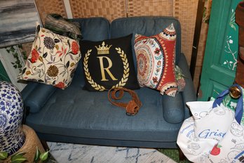Blue Tufted Upholstered Loveseat Or Armchair