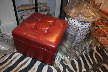 H And B Luxuries Red Button-Tufted Faux Leather Storage Cube Ottoman