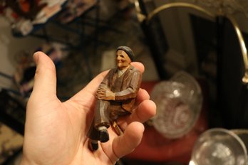 Hand-Carved Wooden Folk Art Figurine Of Seated Elderly Man