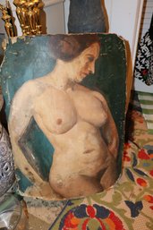 Unsigned Figurative Oil Painting Of Female Nude On Panel