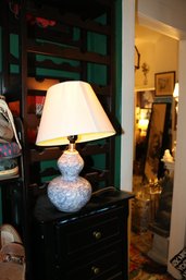 Blue Floral Ceramic Table Lamp With White Fabric Shade